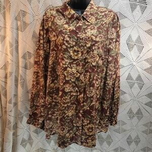 Christie & Jill 1X floral button up long sleeve blouse